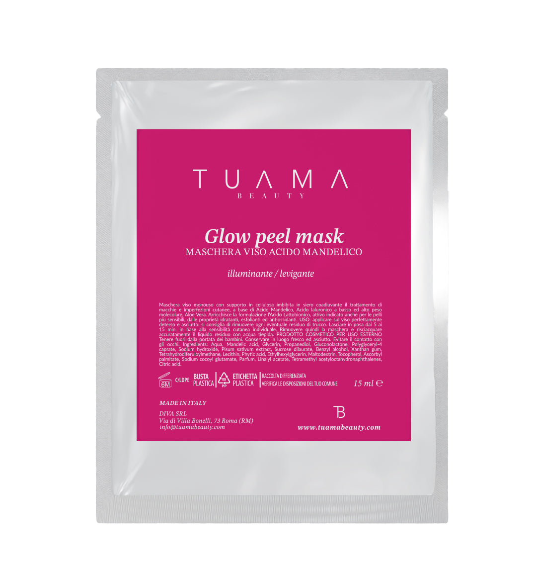 GLOW PEEL MASK - Maschera viso acido mandelico, illuminante, levigante