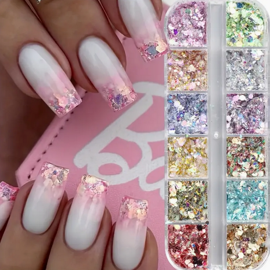 12 Box scagliette decorazione unghie