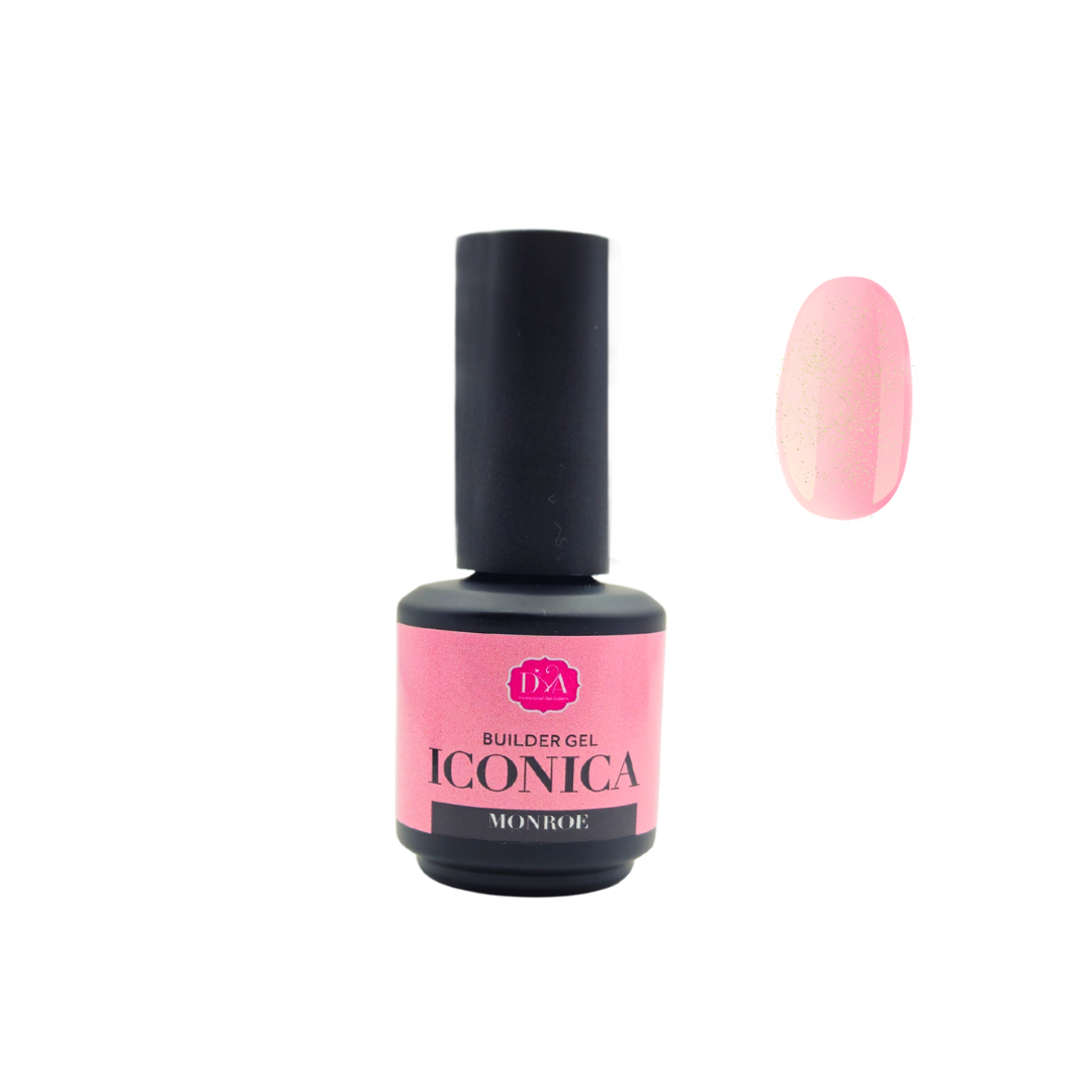 bottiglietta iconica builder gel monroe diva nails con pennellino e tip glitter rosa glitterato
